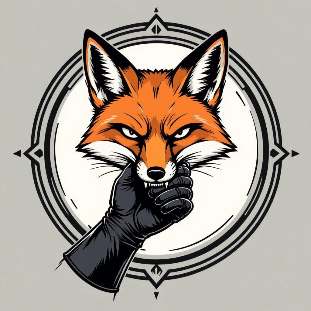 Fox Head Logo with Glove in Minimalist Black and White Linew...