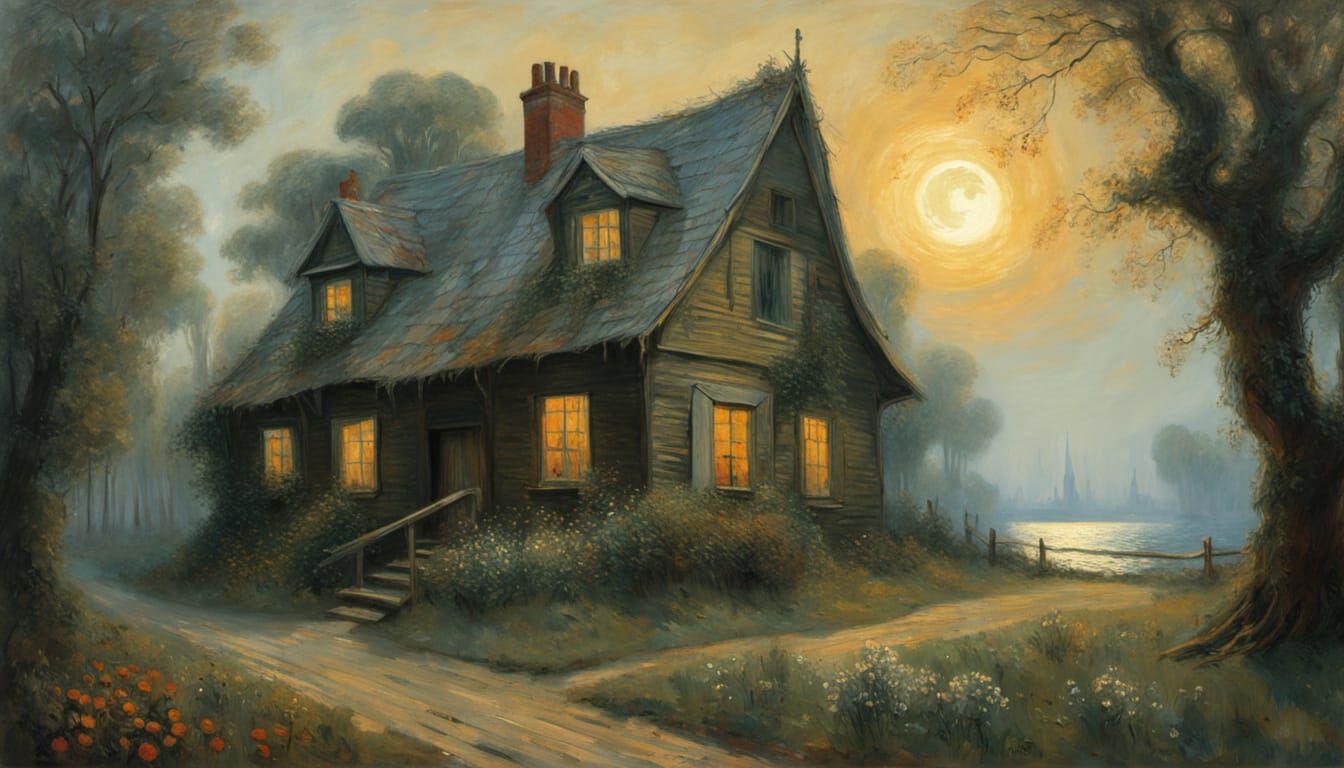 Old Cottage at Golden Hour in Fauvist Style