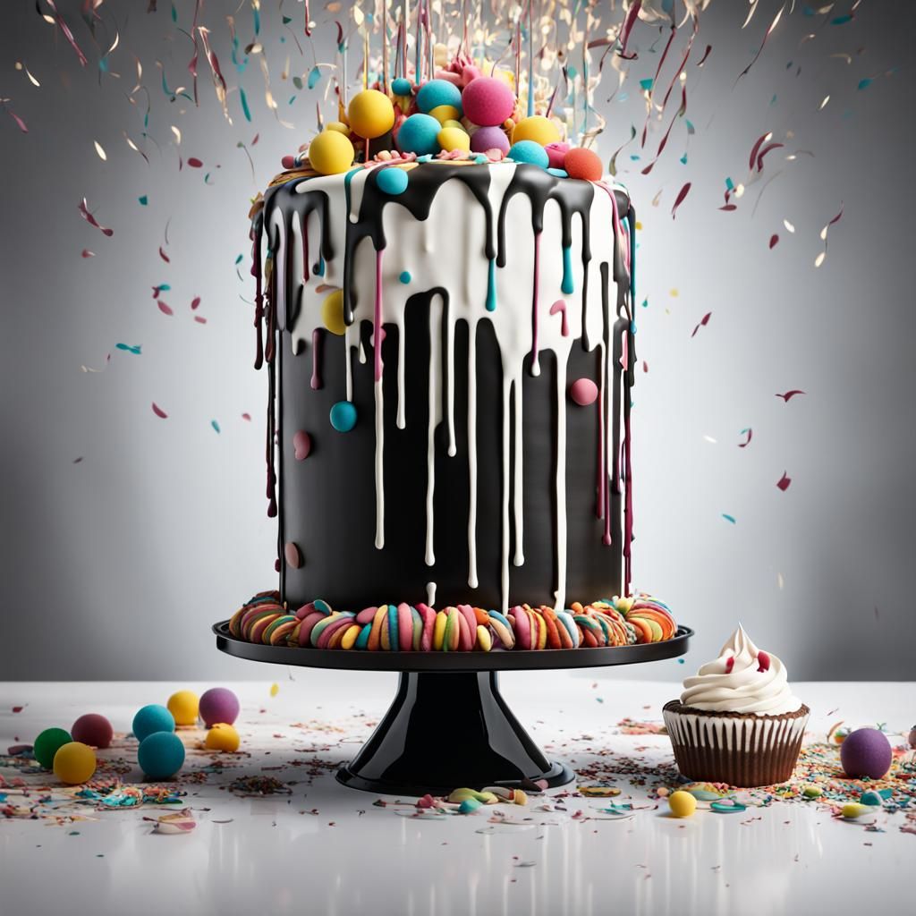 Giant Colorful Cake in Modern Kitchen: Photorealistic Image