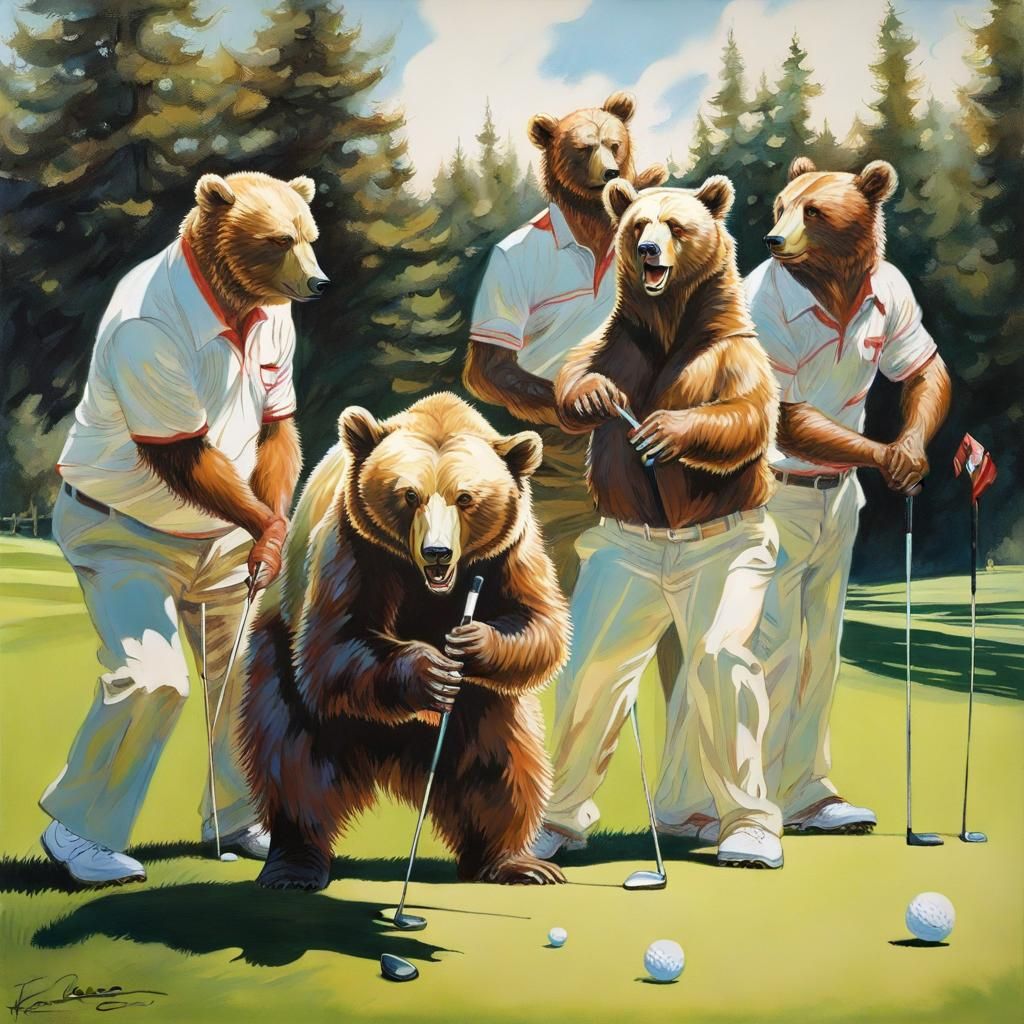 group of bears golfing