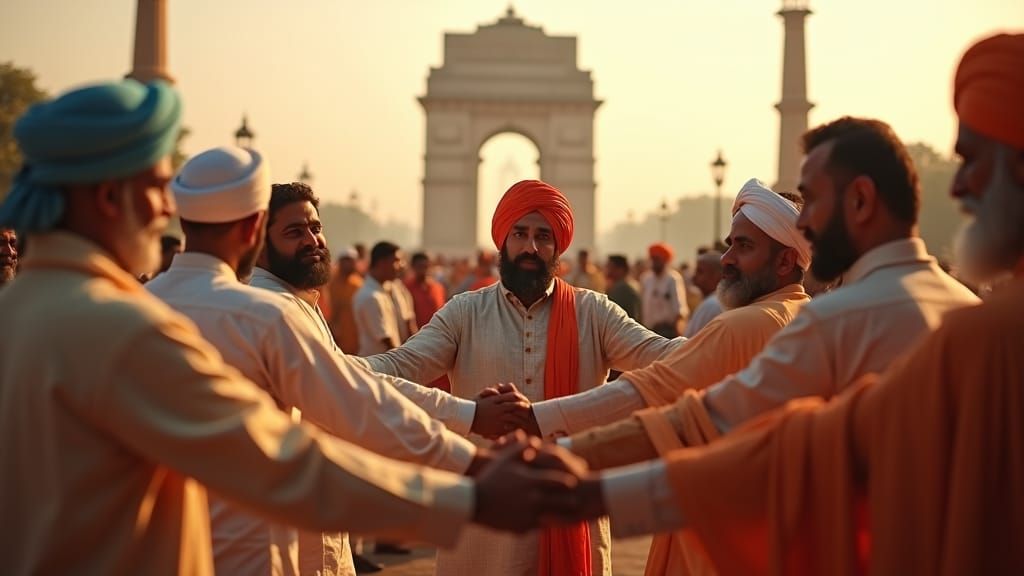 Indian Men Unite in Harmony, Cinematic Concept Art