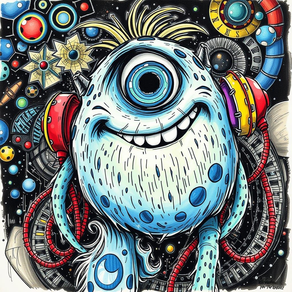 Futuristic Mike Wazowski in Vibrant, Impasto-Inspired Sci-Fi...