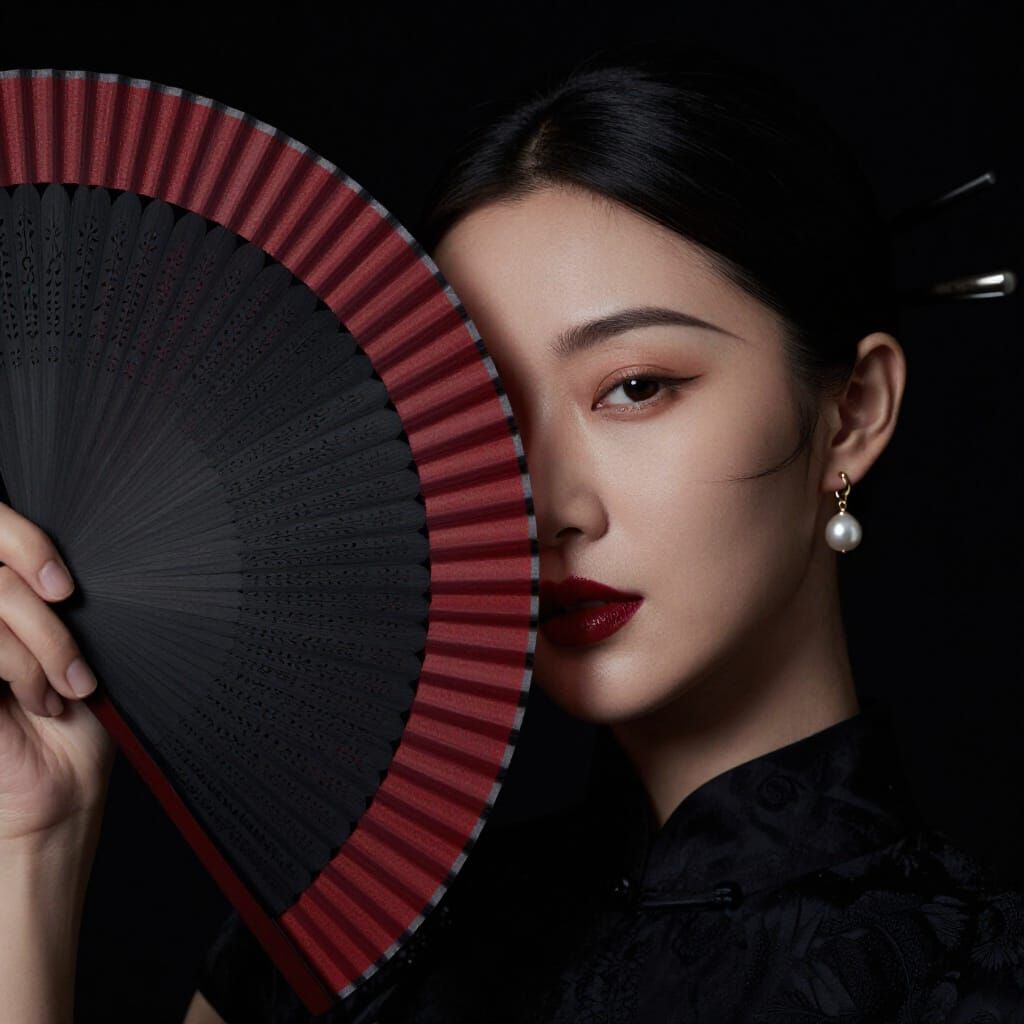 Elegant Asian Woman in Dramatic Low-Key Portrait