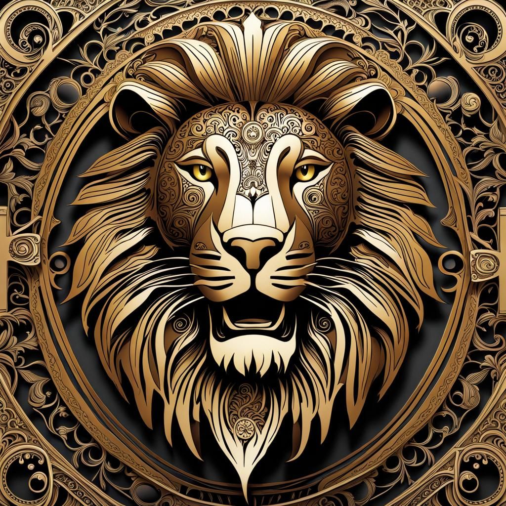 Intricate Robot Lion with Filigree Details