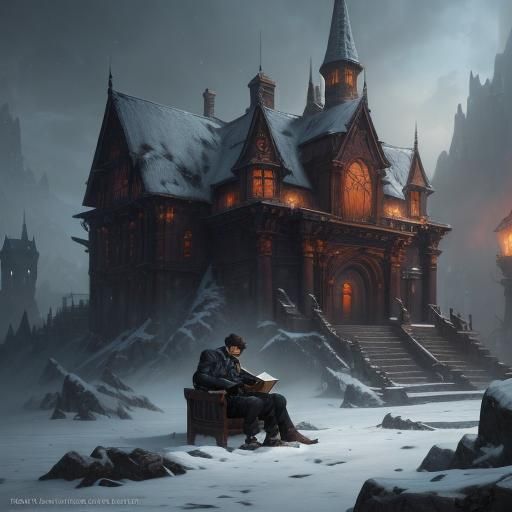 Boy Reads During Blizzard: Matte Painting