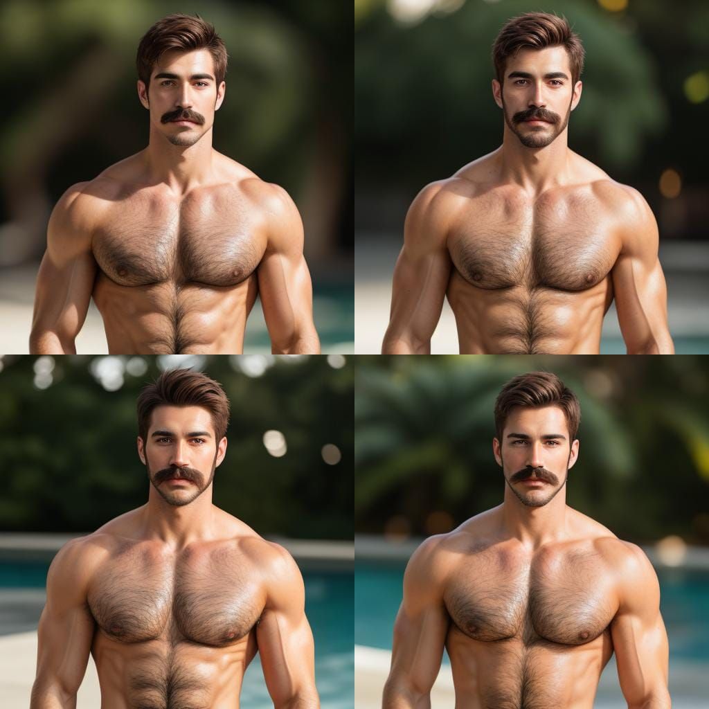 Handsome Muscular Man with Mustache: Professional Photograph...