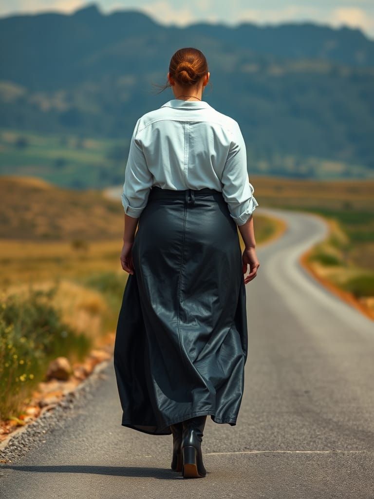 Beautiful Woman Walks Down Country Road in Realistic 8k