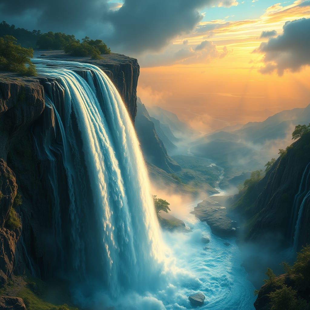 Edge of the World Waterfall in Detailed Matte Painting