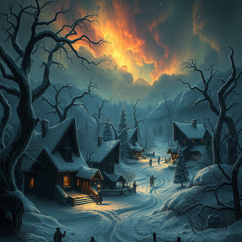 Ethereal Christmas Village in a Haunting Winter Wonderland
