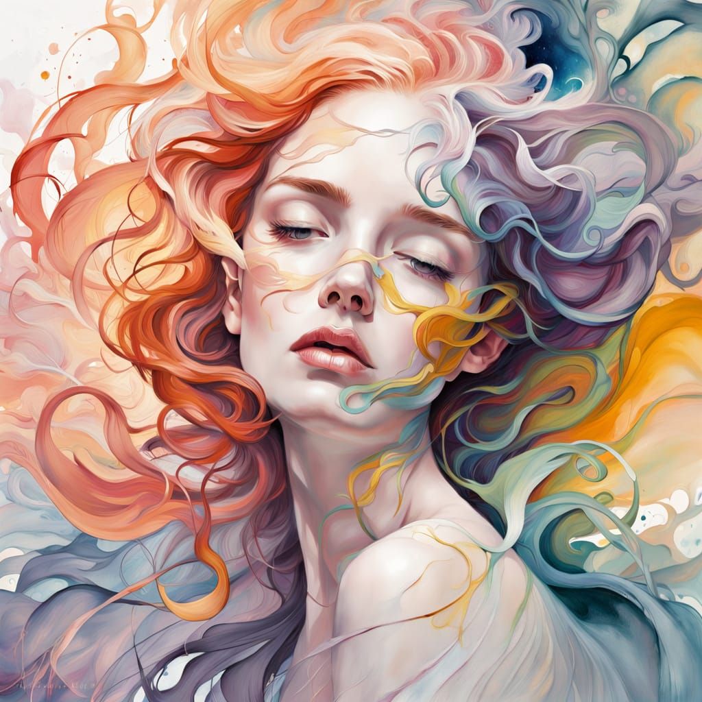 Dreamlike Oil Painting of Swirling Colors in Agnes Cecile St...