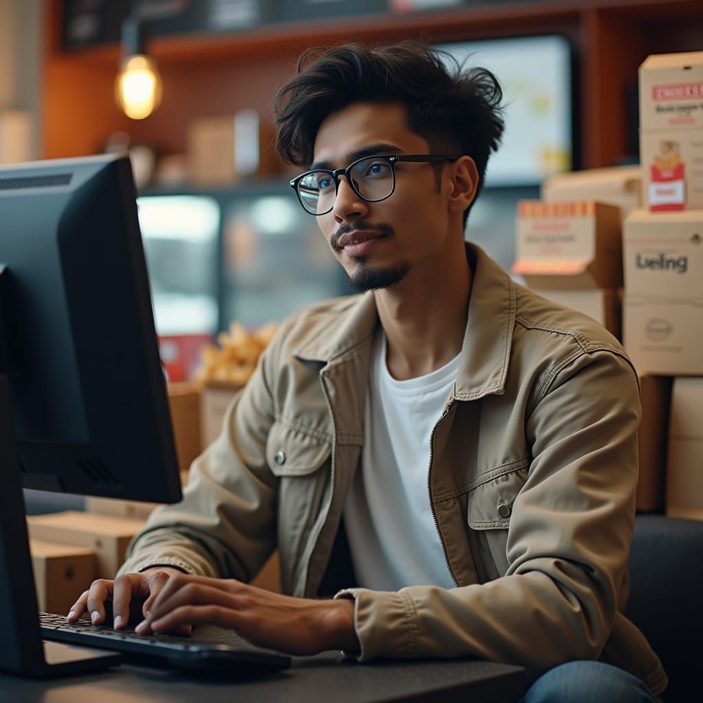 Hyper Realistic Photo of Man at High-Tech Computer