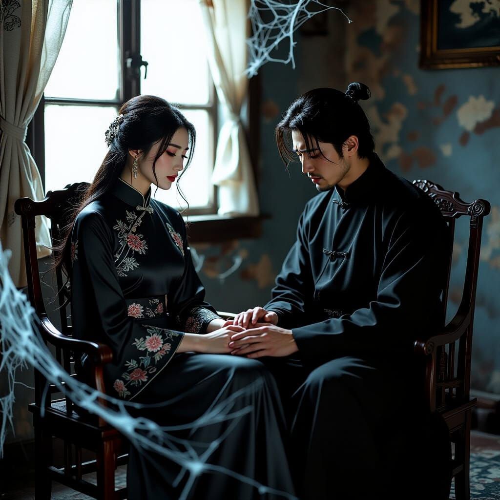 Melancholic Chinese Scene in Pre-Raphaelite Style