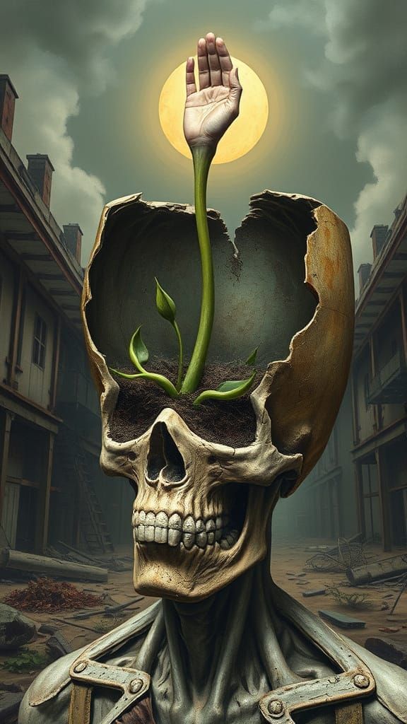 Cracked Ceramic Skull Reaches for a Distant Sun