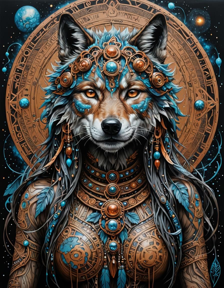 Earthenware Wolf Beastgirl with Galactic Armory