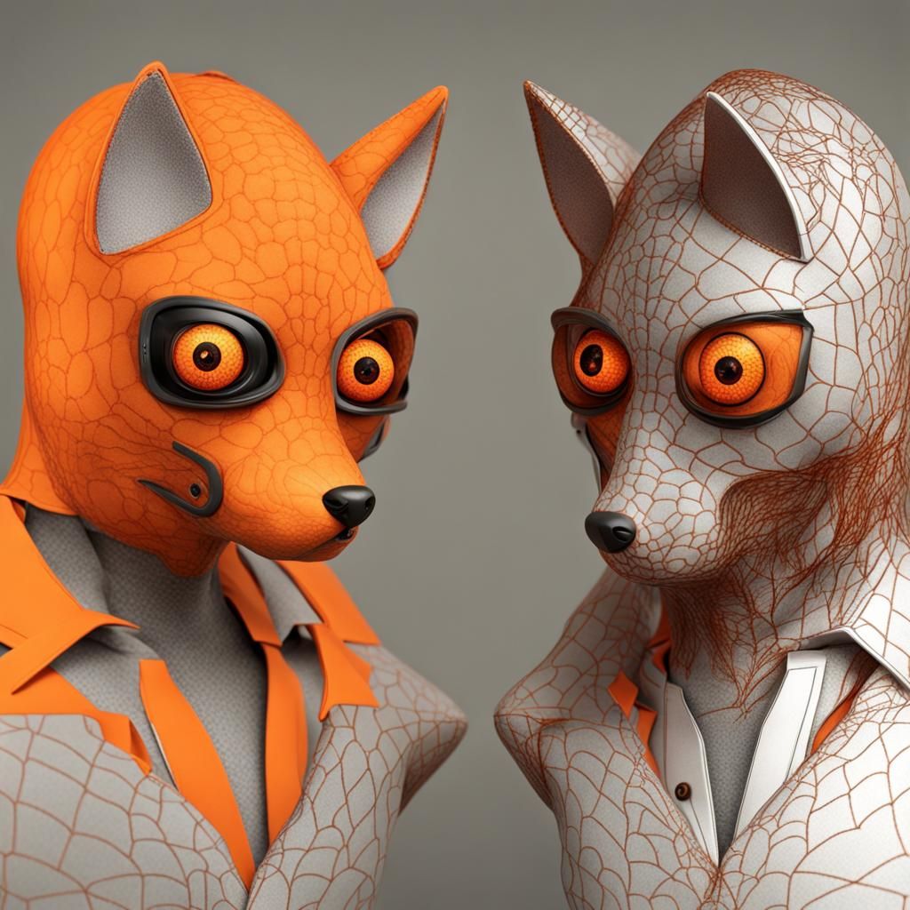 Surreal Orange Fox Man with Spider Eyes