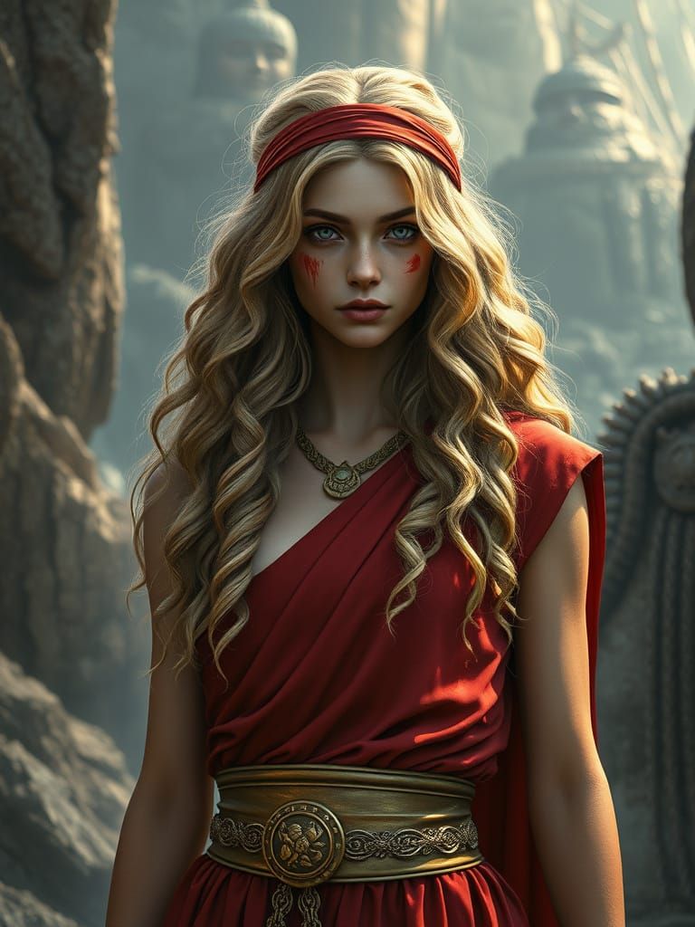 Mycenaean Queen in Vibrant, Fantastical Environment