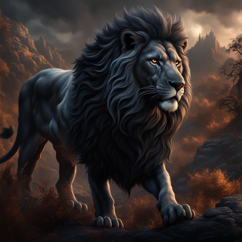 Fierce Grayish-Black Lion Digital Art