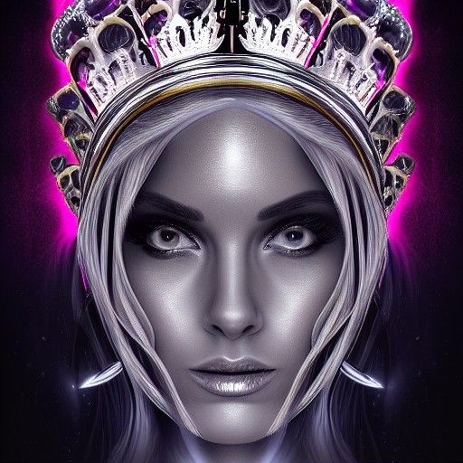Queen with Skull Crown in Shiny Chrome Style