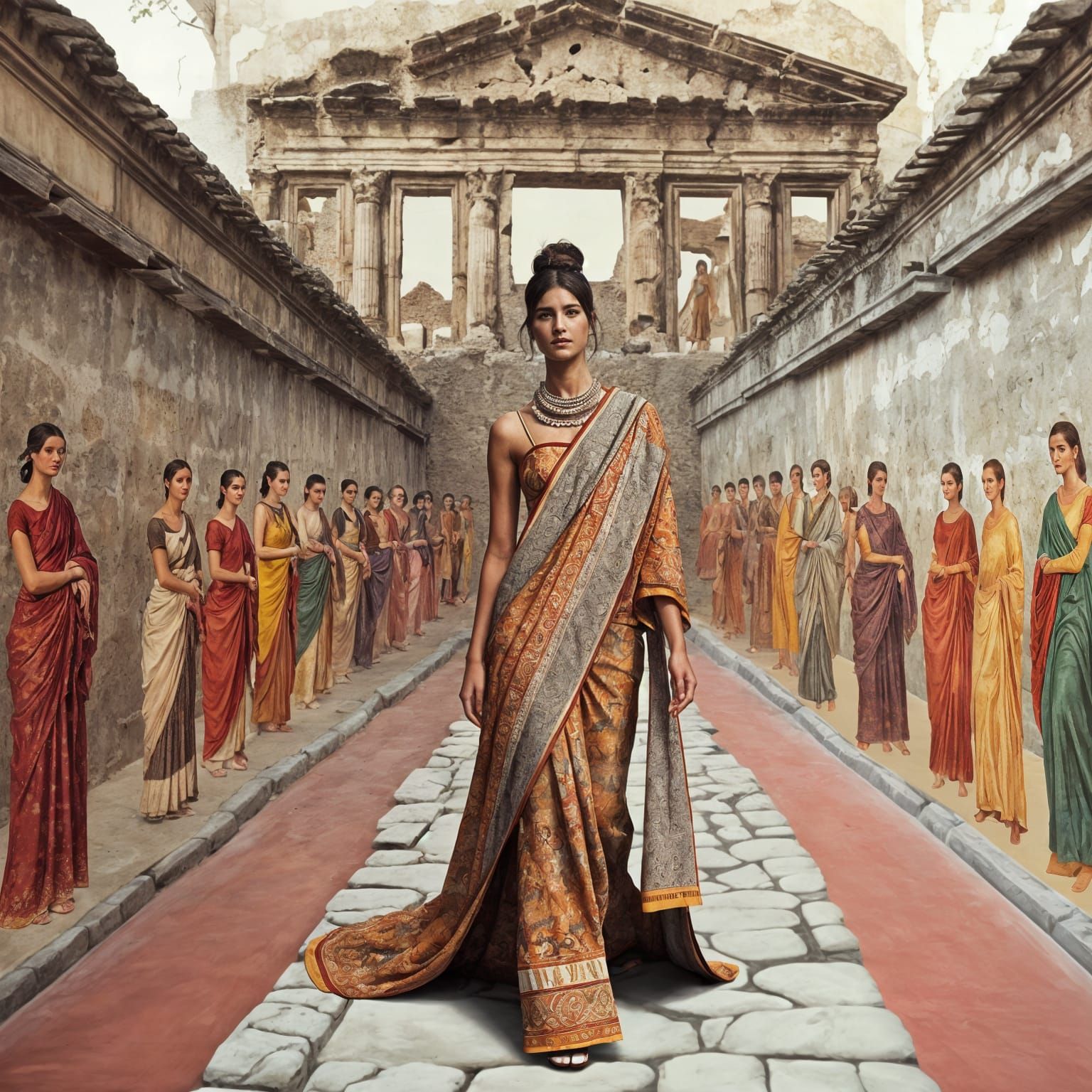 Pompeii Fresco: South Asian Model on Catwalk