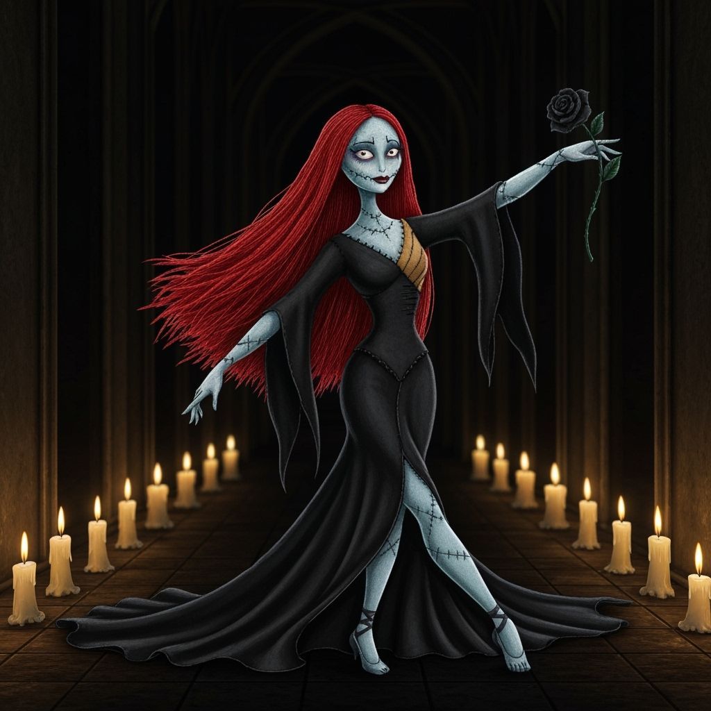Sally's Gothic Ballet Pose in Candlelit Corridor