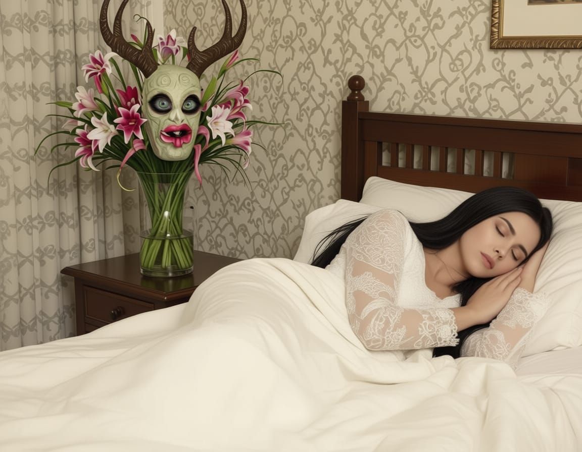 Disturbing Floral Mask with Living Eyes