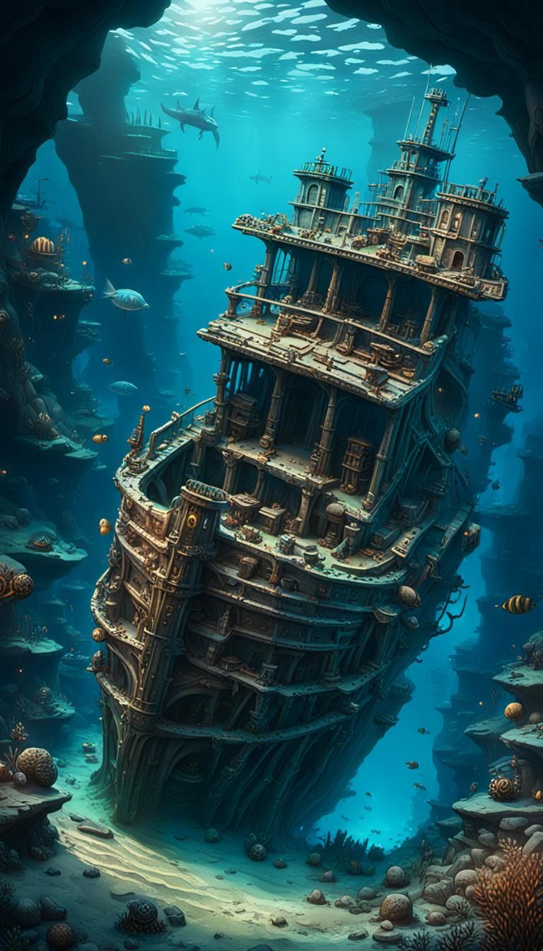 Underwater Shipwreck City in Deep Color
