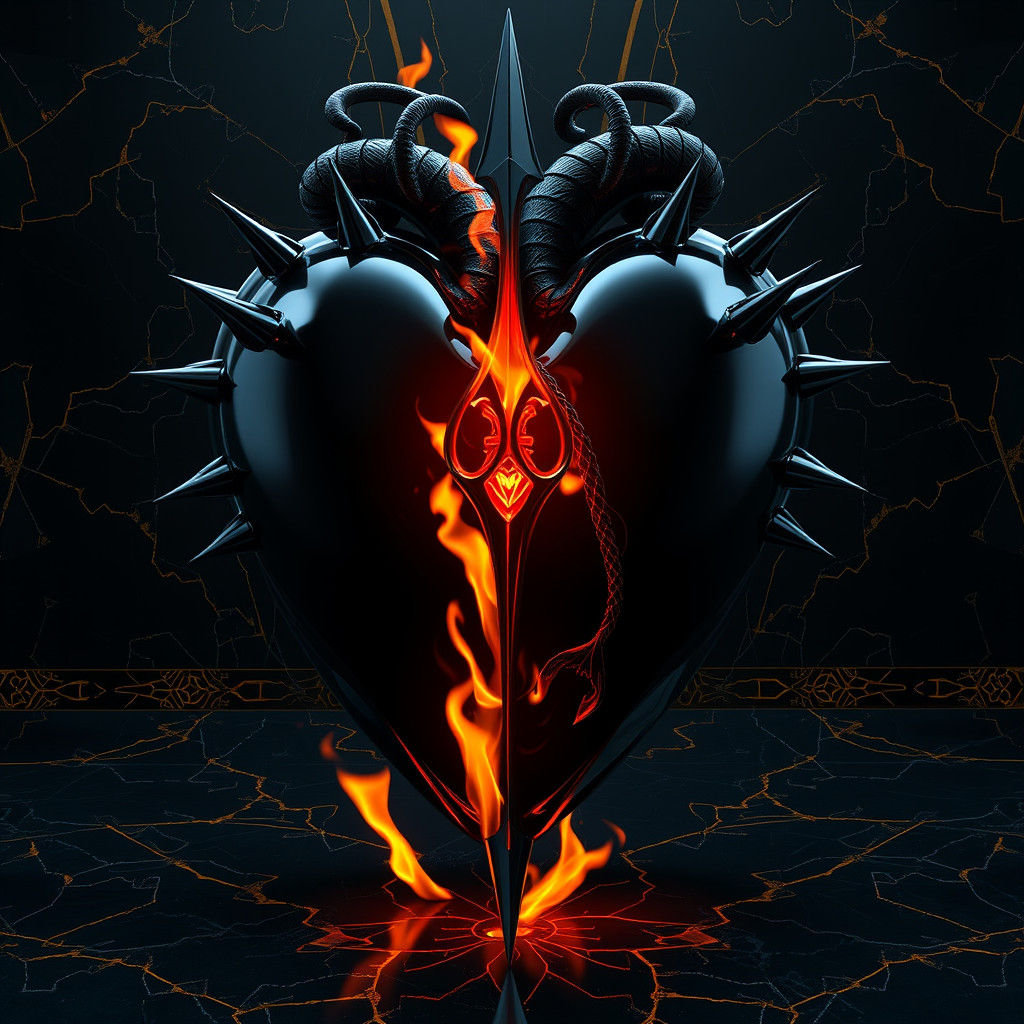 Spiked Cyberpunk Heart Pierced by Burning Spear