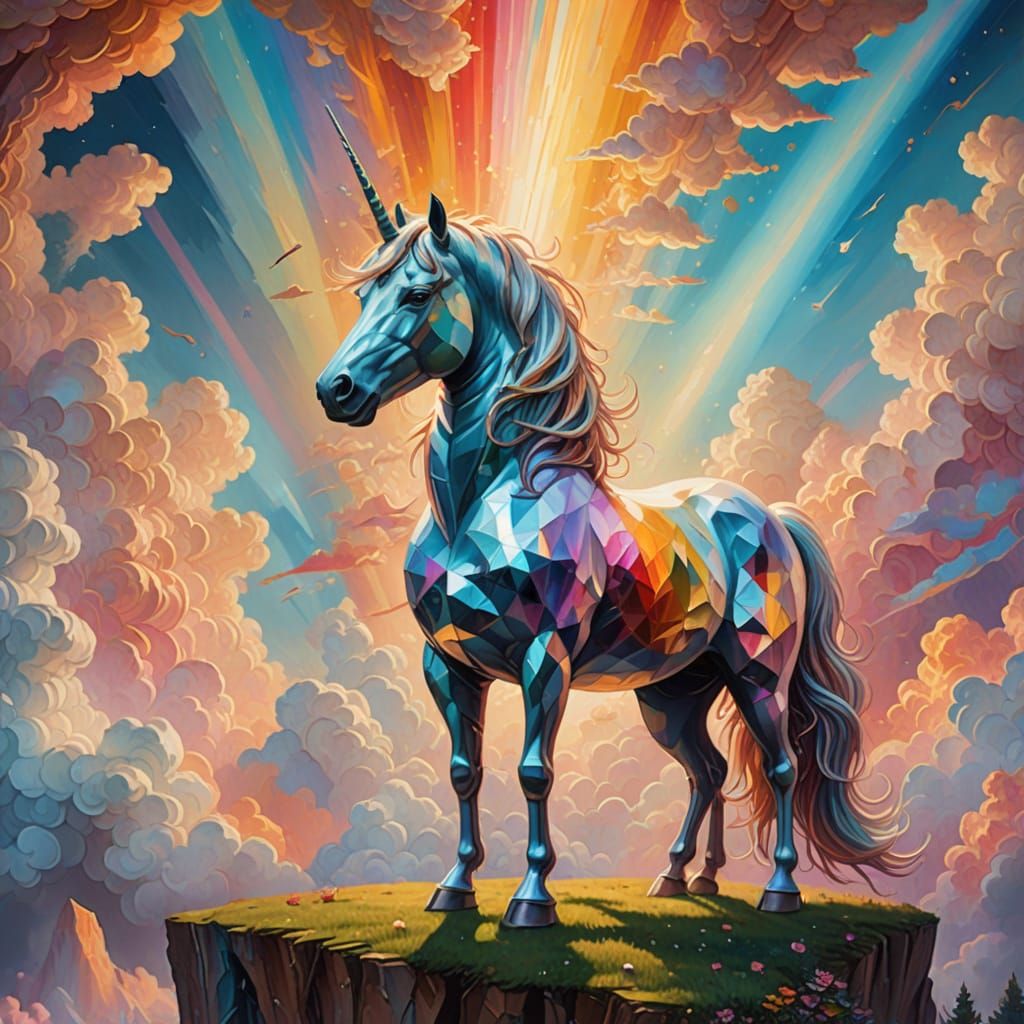 Vibrant Oil Painting of a Unicorn Under a Prism