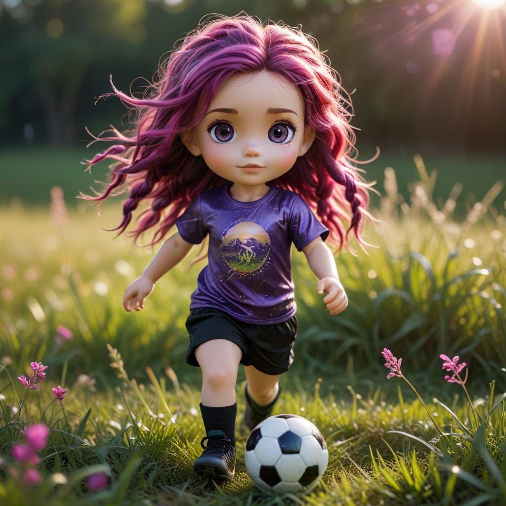 Toddler Girl in Glittering Chibi Style Digital Art