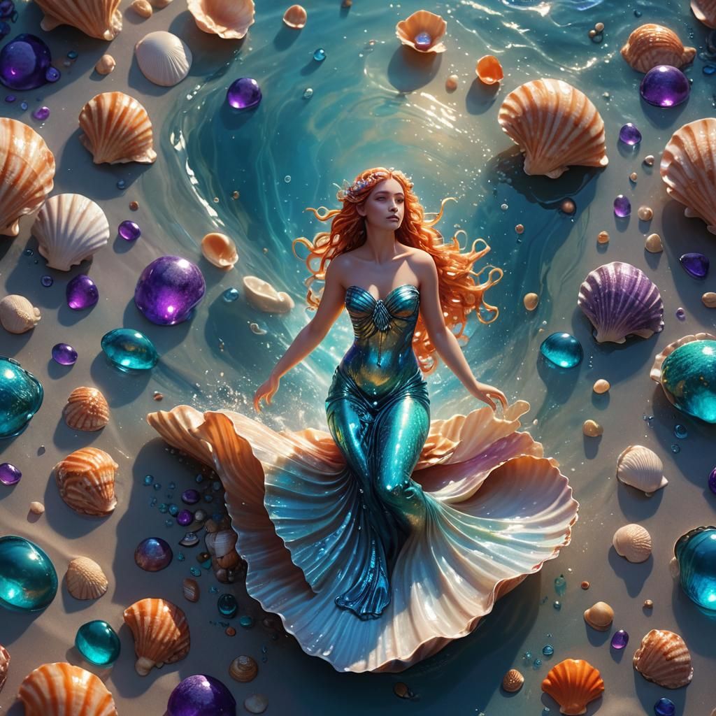 Aphrodite Emerges from Seashell: Fantasy Concept Art