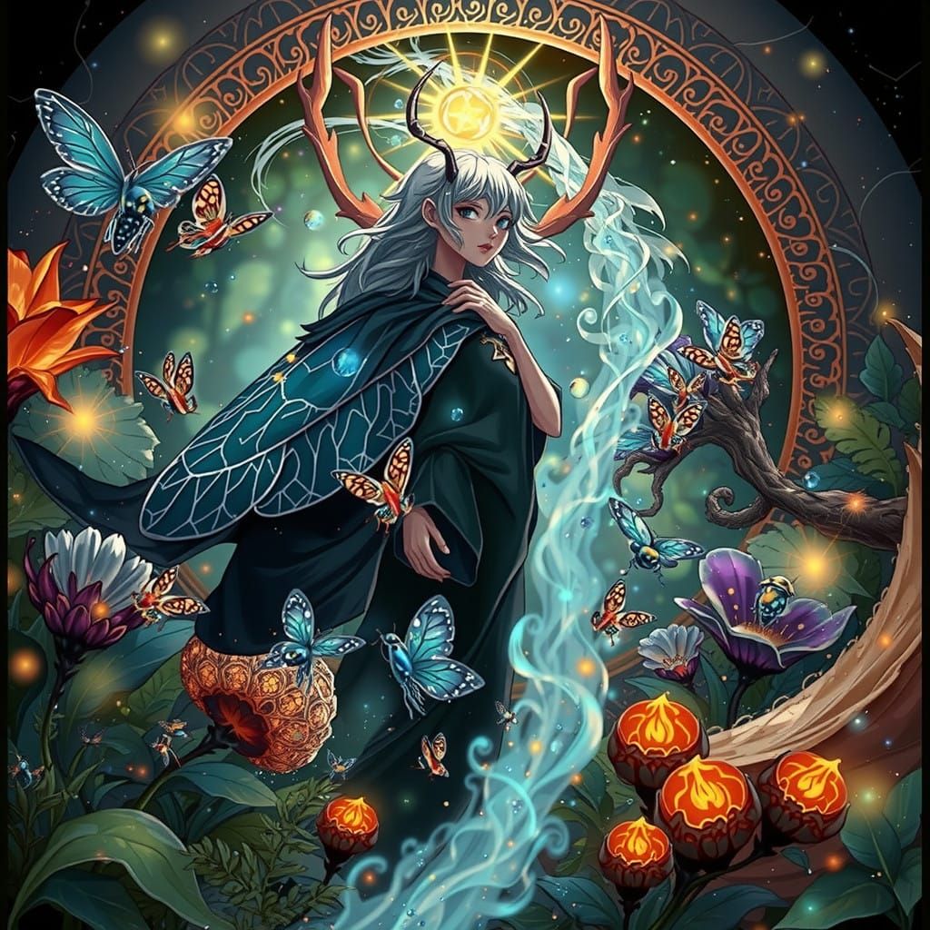 Whimsical Firefly in a Mystical Vortex of Light