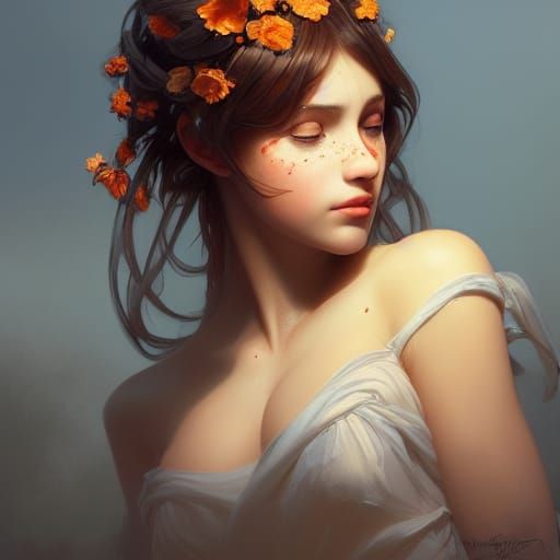 Girl with Orange Blossoms: Hyperdetailed Portrait