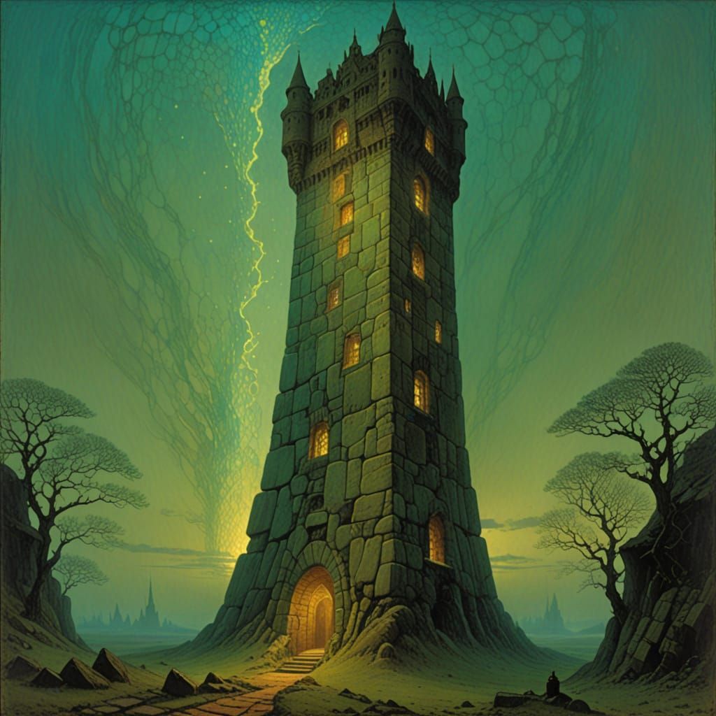 Opal Tower in Dark Fantasy Landscape