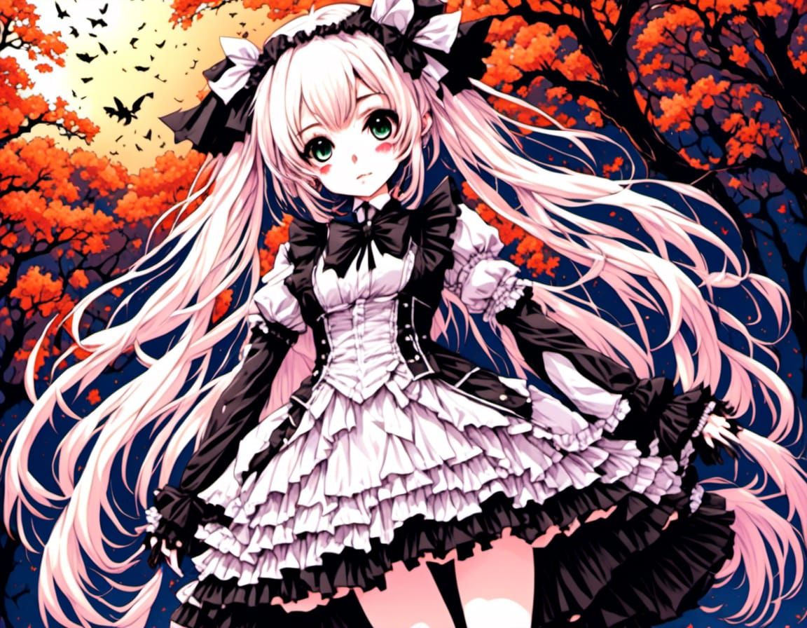Anime Gothic Lolita with Detailed Color Shading