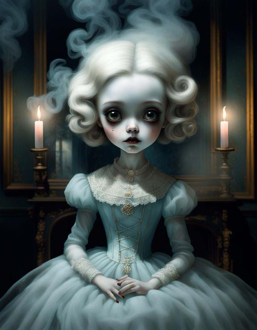 Ethereal Chibi Ghost Girl in Haunted Mansion