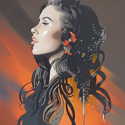 Woman with Beer: Liquid Gouache Splash Art