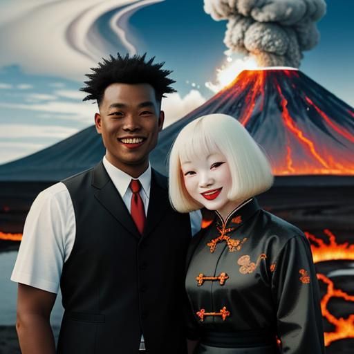 Vintage Photo: Children Smile Before Erupting Volcano