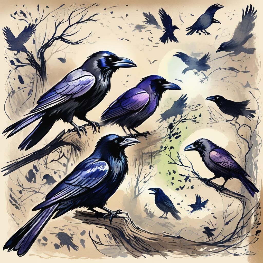 Ravens Sing Praises in Scribble Art