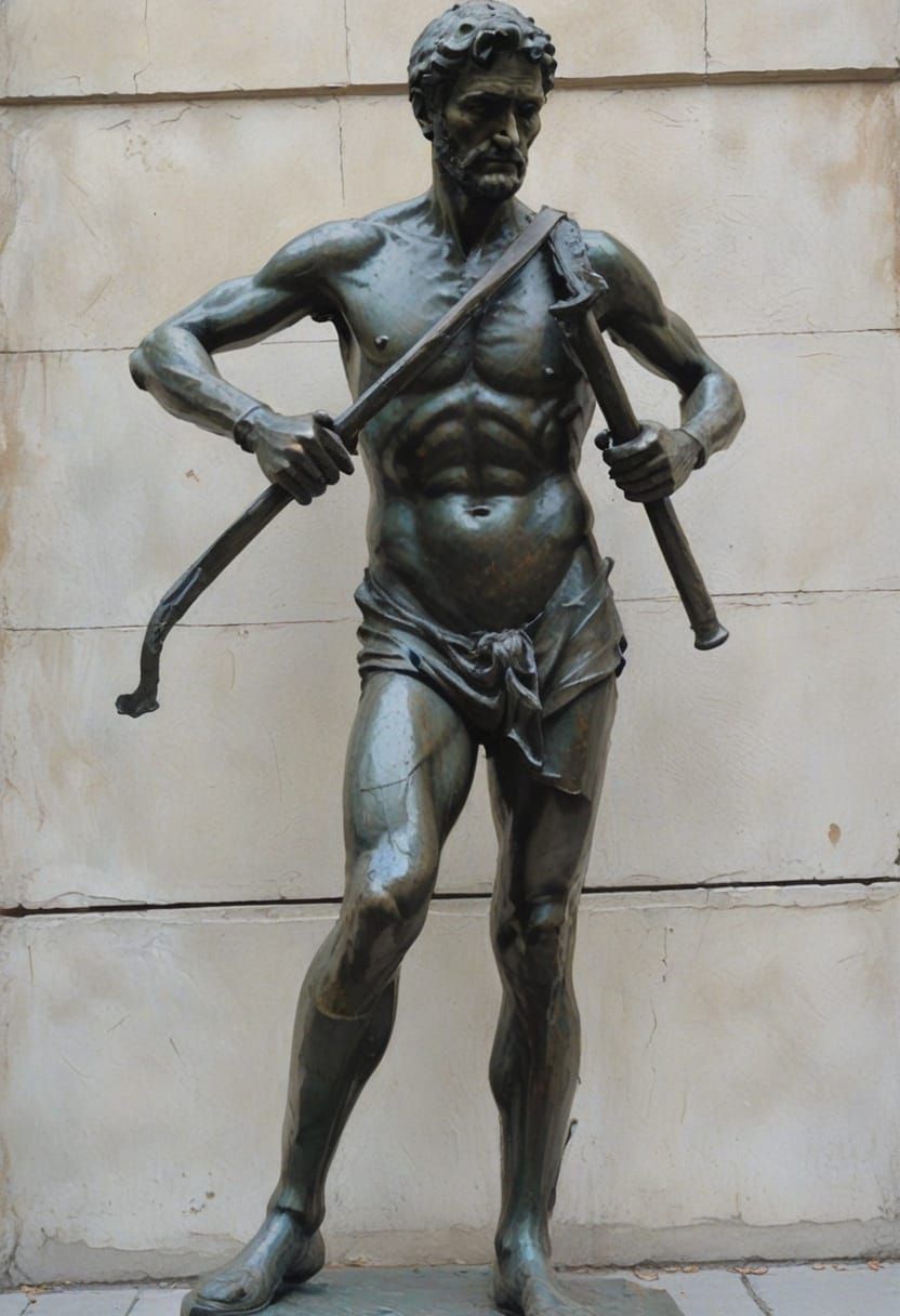 Bronze Nude Sculpture with Broken Crutches in Impasto Style