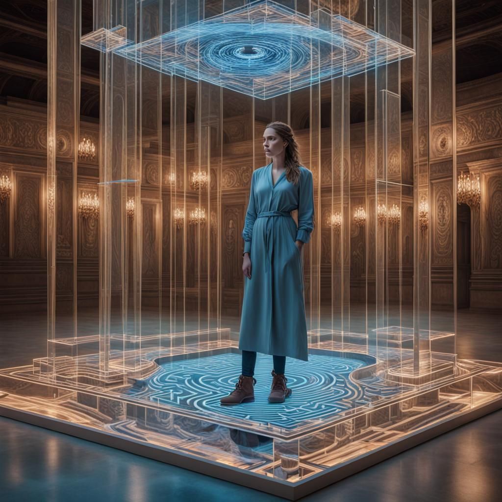 An interactive digital installation that uses augmented reality to project holographic hourglasses onto a mirrored labyr...