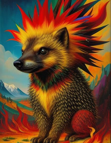 Surreal Porcupine in Impressionistic Art Brut Style