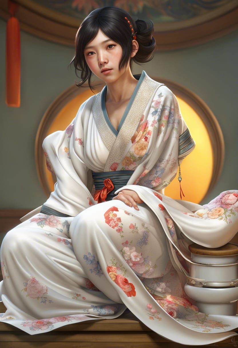 Detailed Portrait of Japanese Girl in Kimono