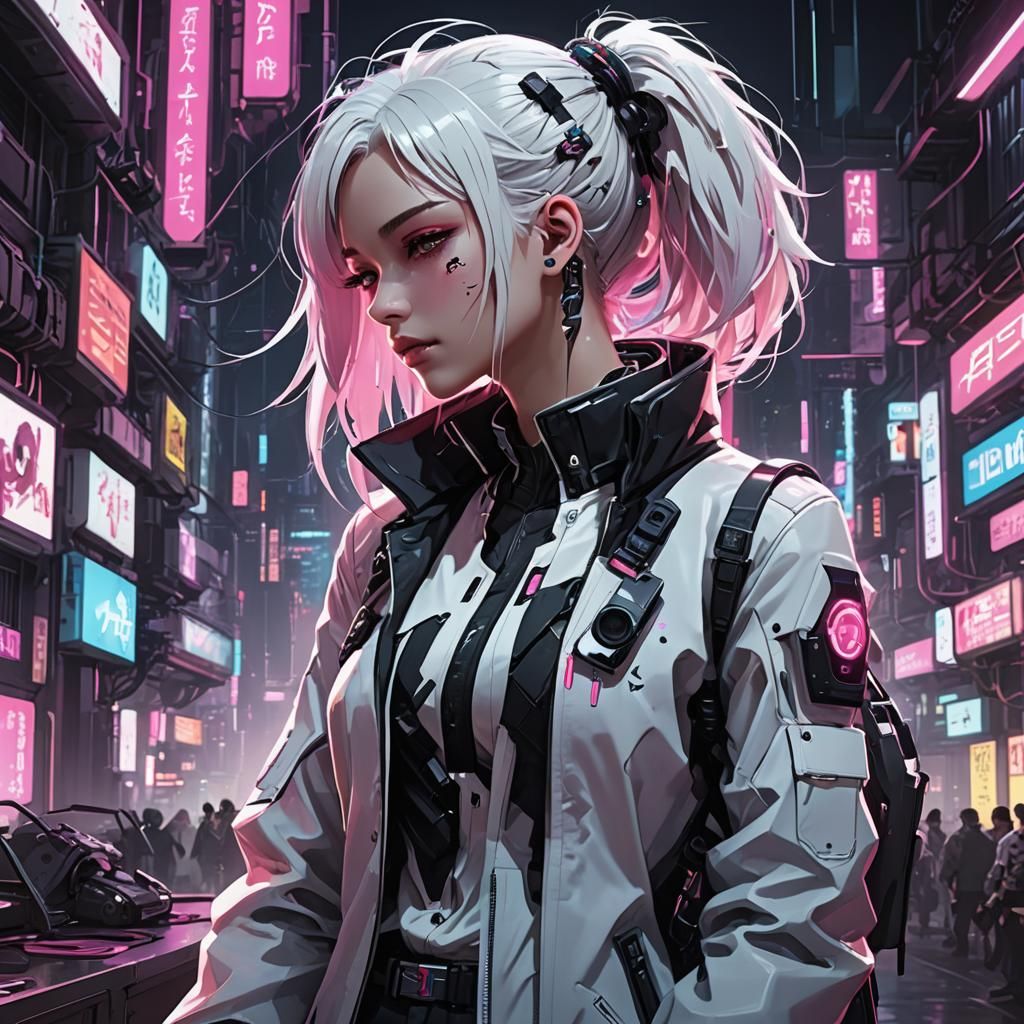 Anime Girl in Cyberpunk Style with Romantic Atmosphere