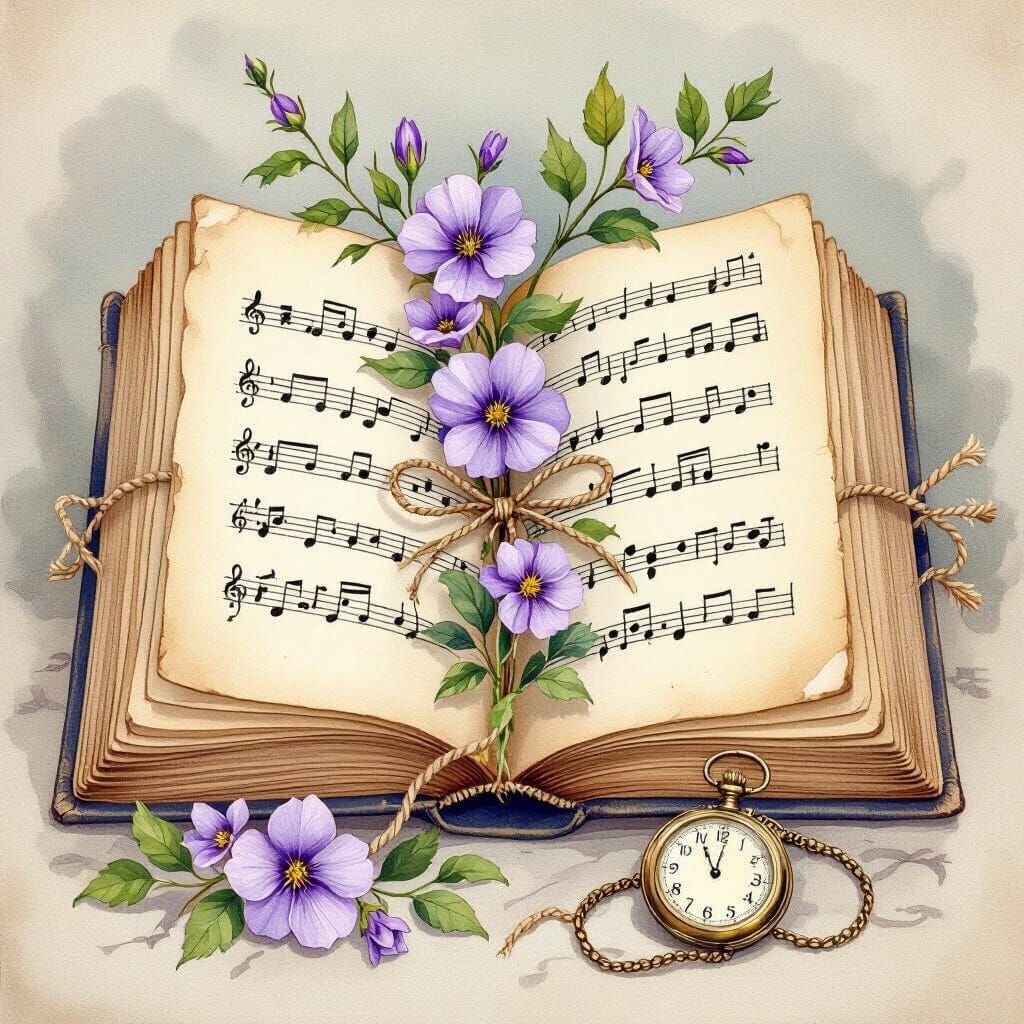 Vintage Book with Flowers in Watercolor Style