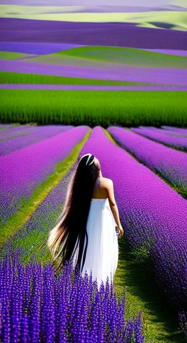 Luminescent Woman Dancing in Lupine Field