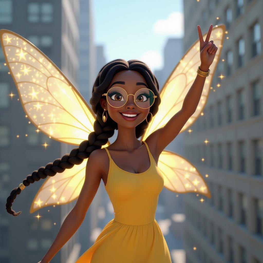 African American Fairy Goddess in Pixar 3D Style