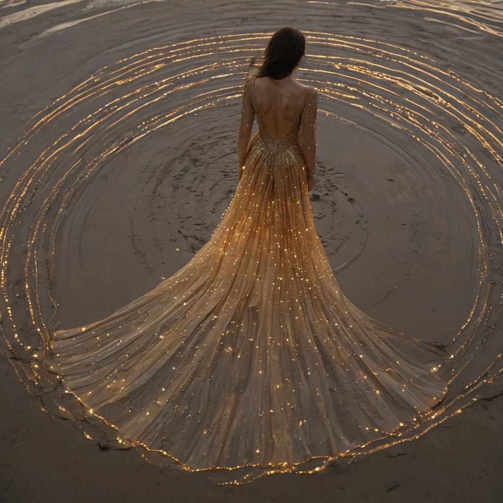 Ethereal Figure on Dark Beach at Dusk