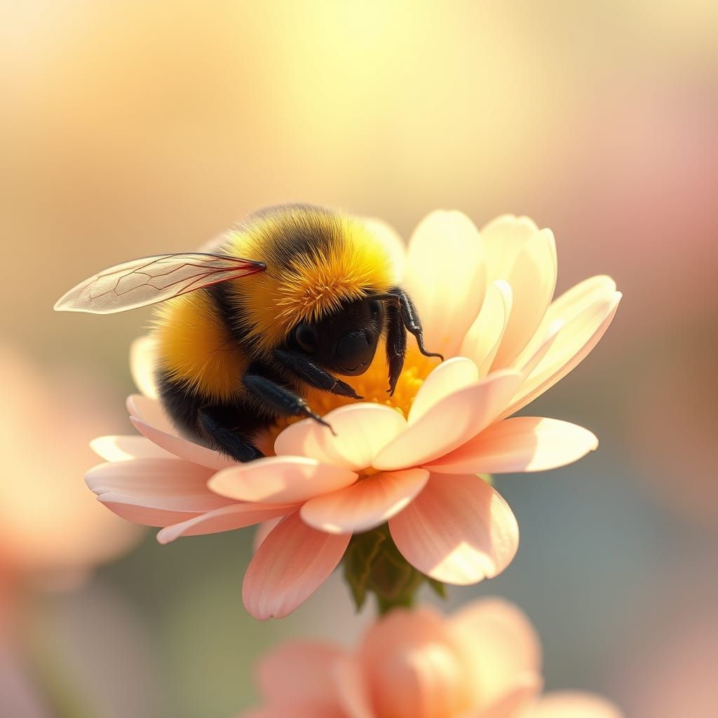 Bumblebee Sleeping on Flower in Anime Style