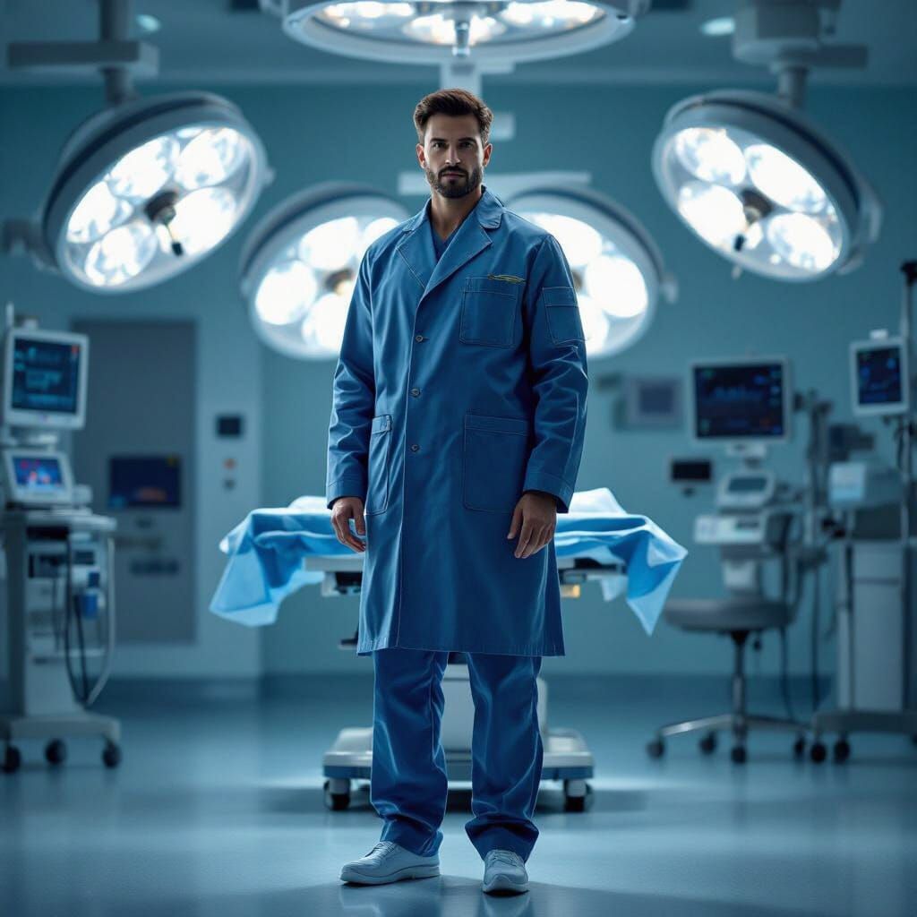 Doctor in Denim Coat in Operating Room