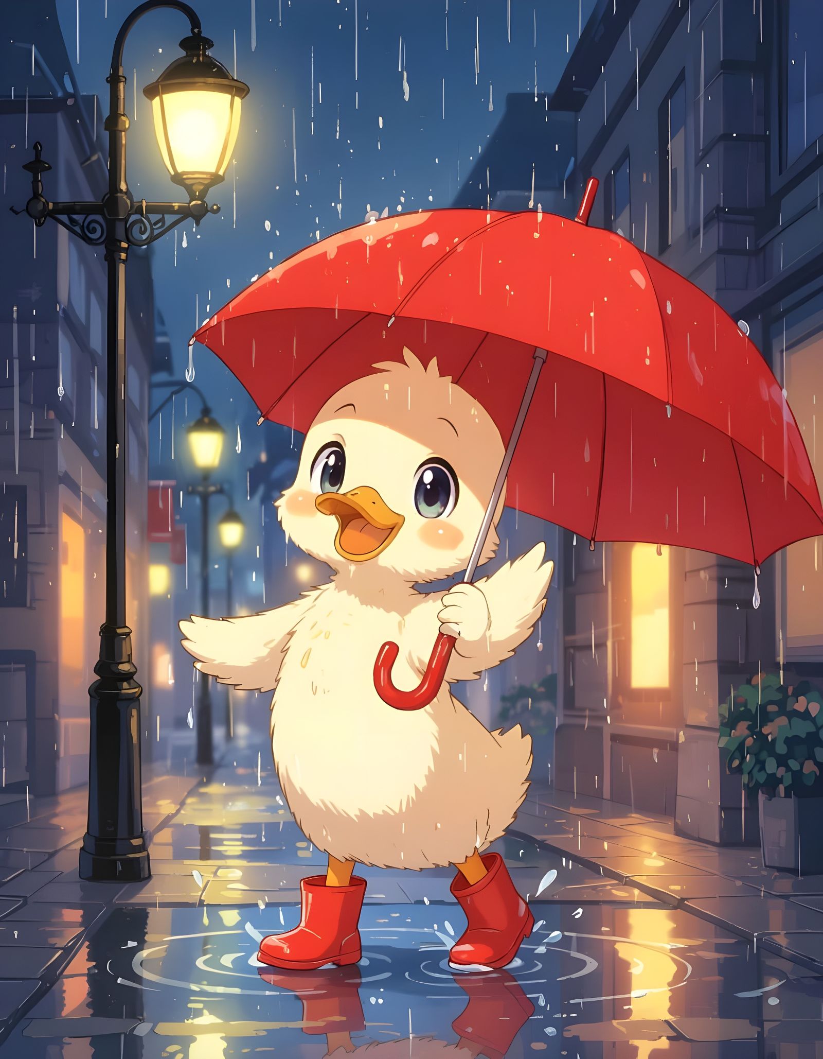 Duckling's Rainy Day Dance in Anime Style